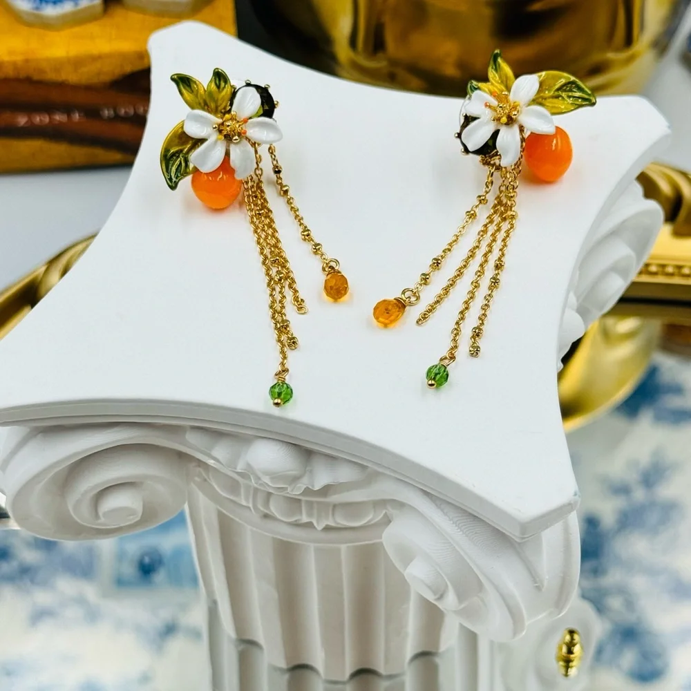 🆕 LES NEREIDES 🧿 NIB Gardens in Provence Orange Blossom Chain Earring - Picture 5 of 16